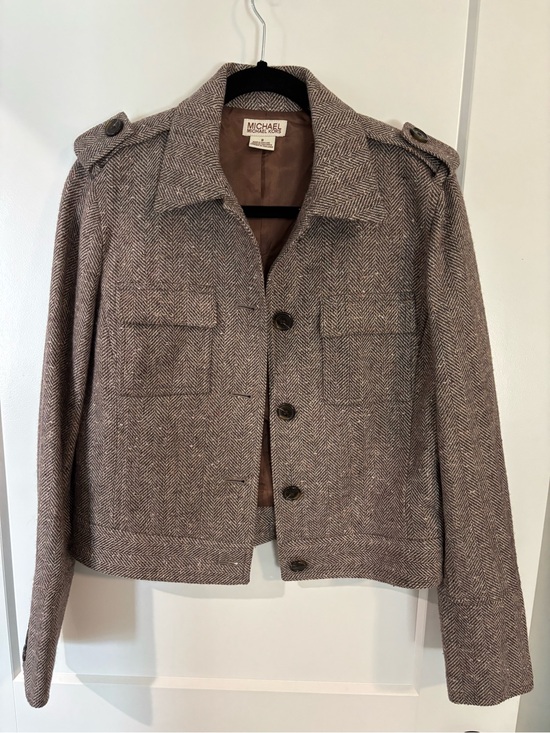 MICHAEL Michael Kors Jackets & Blazers - NEW Michael Michael KORS  Brown Herringbone Wool-Blend Military Stye Jacket SZ 8